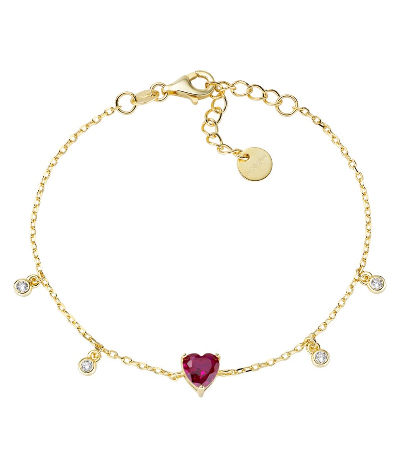 Amen - Bracciale Dorato Chandelier con Cuore Rubino BRHTGRBZ
