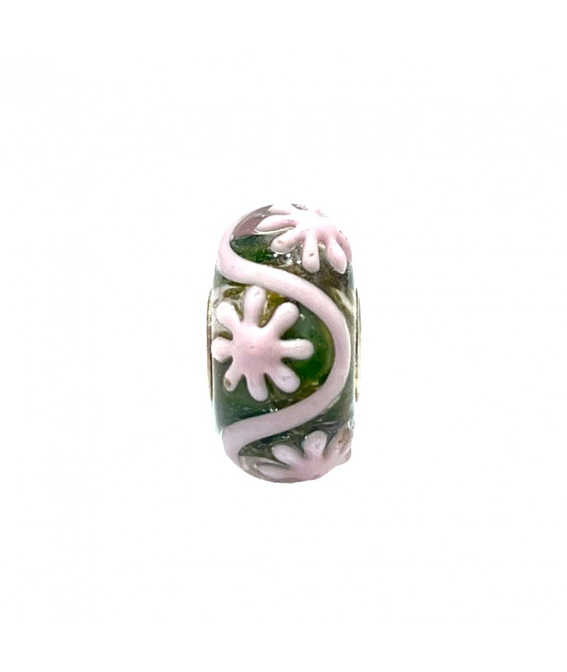 Trollbeads - Beads Unico Verde con Fiori Rosa