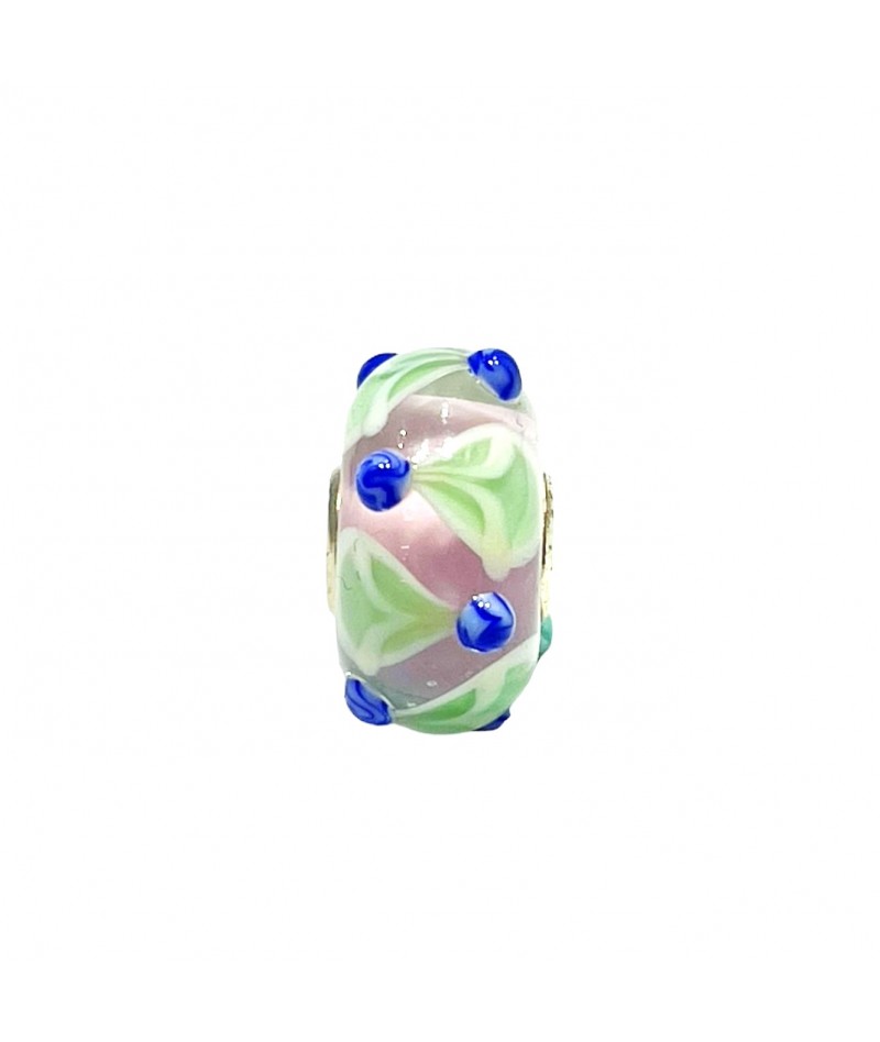 Trollbeads - Beads Unico Rosa con Foglie Verdi