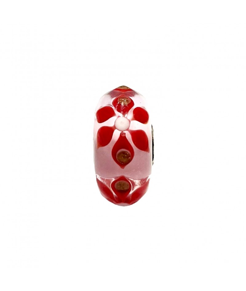 Trollbeads - Beads Unico Rosa con Fiori Rossi