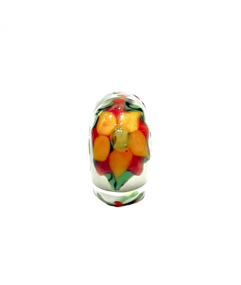 Trollbeads - Beads Unico Bianco con Fiore Arancione