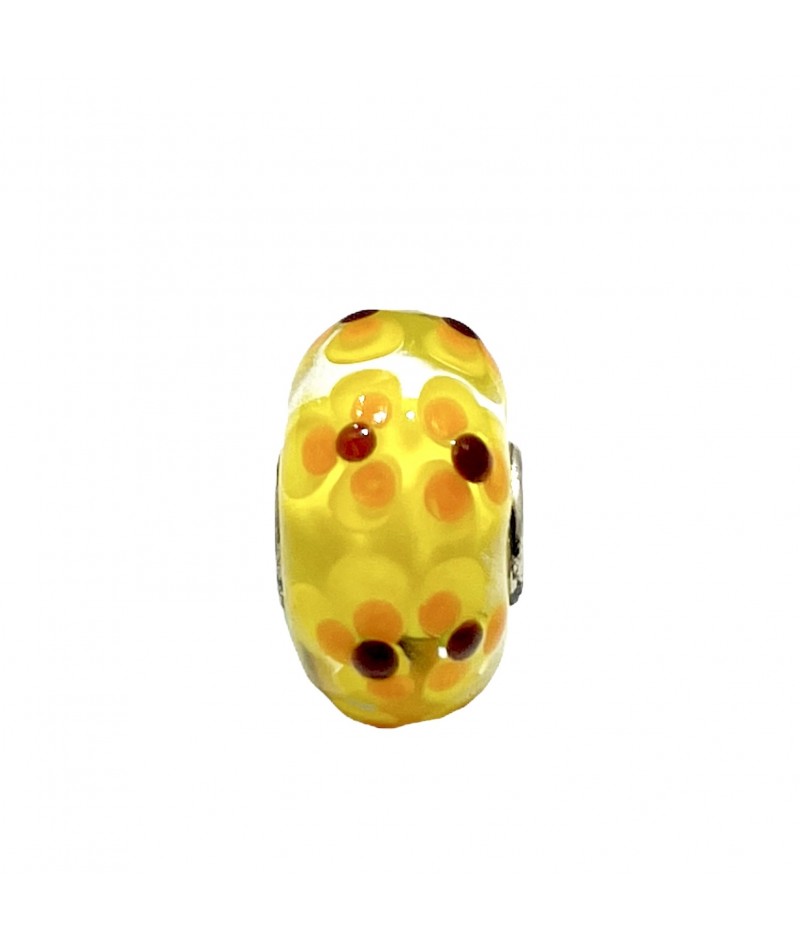 Trollbeads - Beads Unico Giallo con Fiori arancioni
