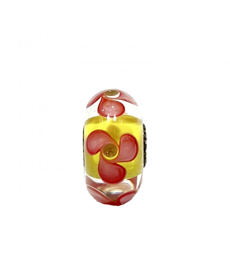 Trollbeads - Beads Unico Giallo con Fiori rosa