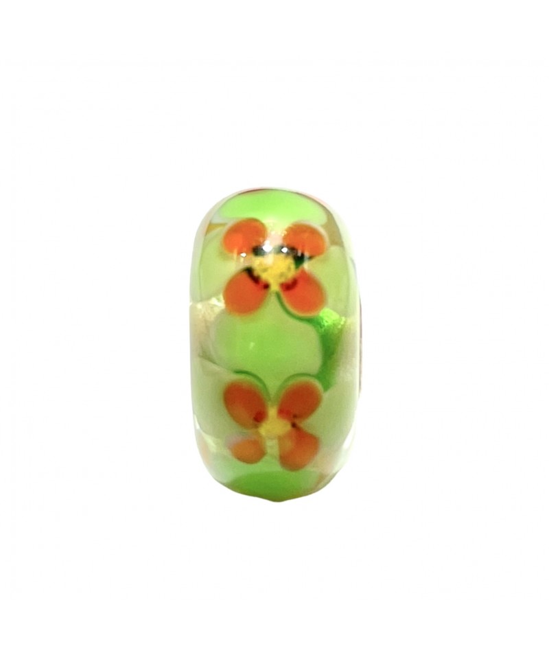 Trollbeads - Beads Unico Verde con fiori arancioni