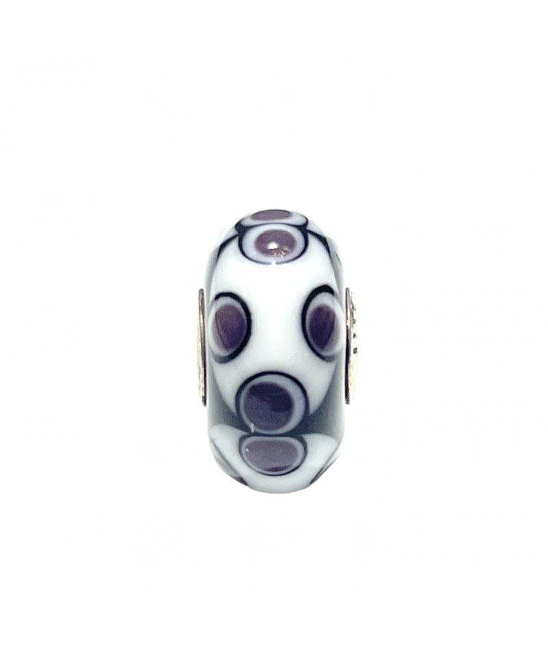 Trollbeads - Beads Unico Bianco e Nero con pois viola