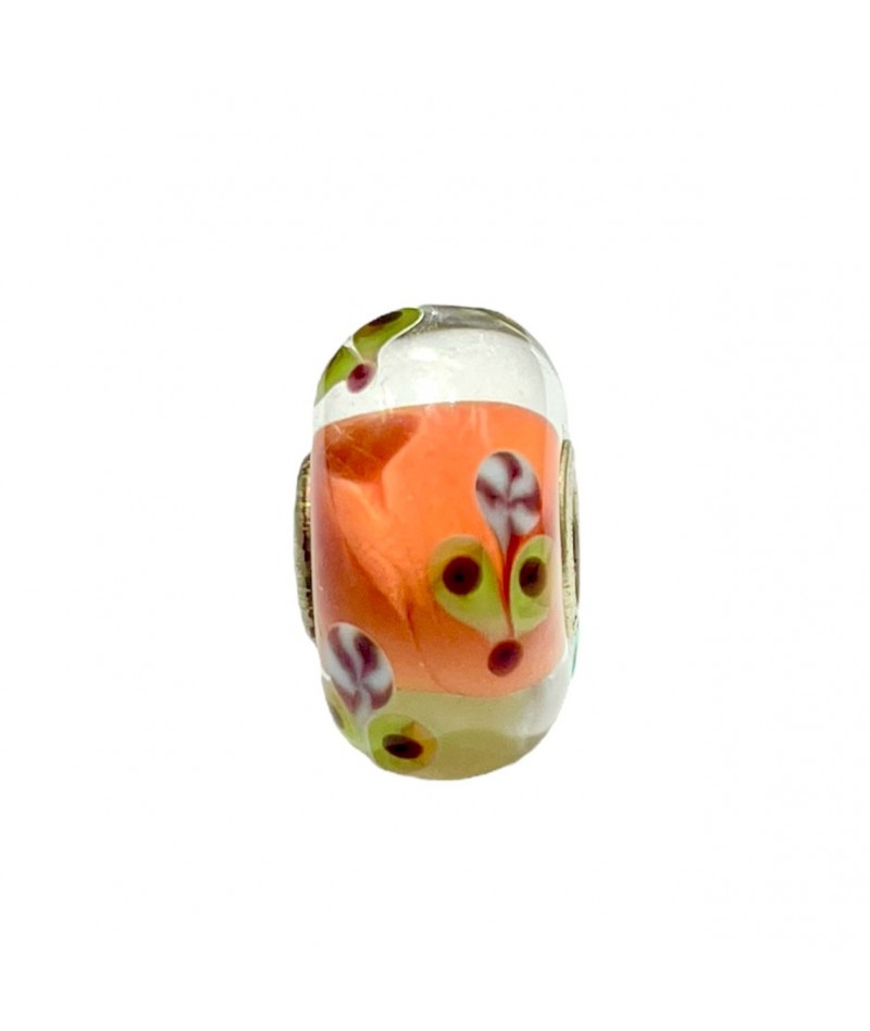 Trollbeads - Beads Unico Arancione con fiori gialli