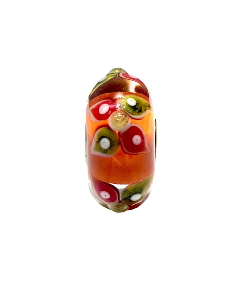 Trollbeads - Beads Unico Arancione con Fiori Rossi e Verdi