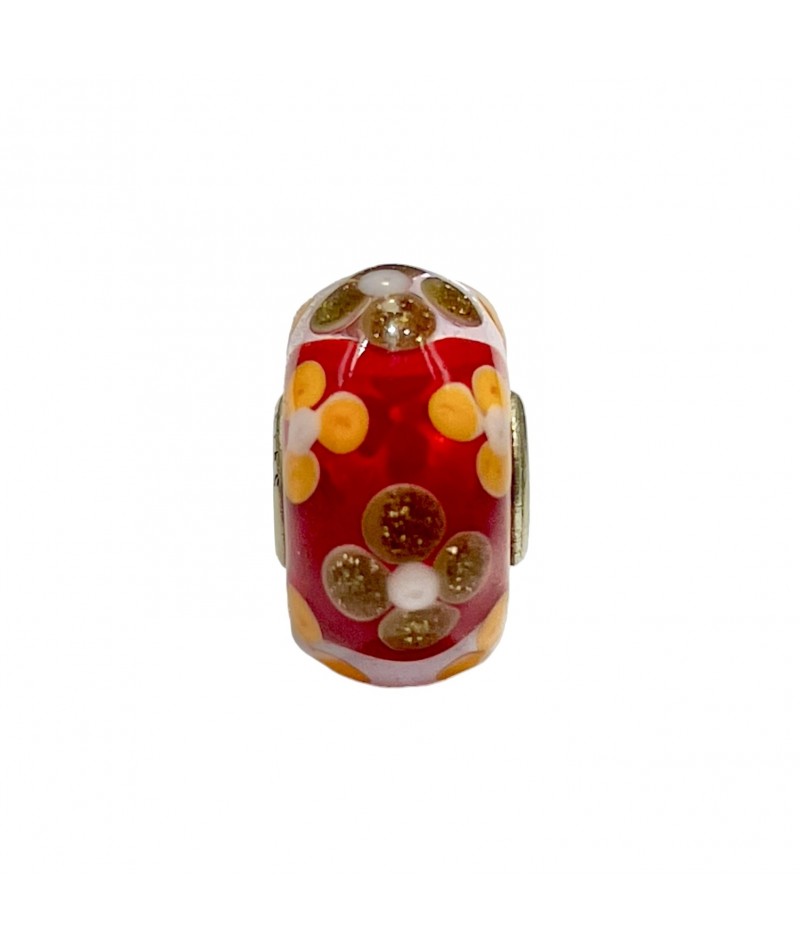 Trollbeads - Beads Unico Rosso con Fiori Gialli e Oro