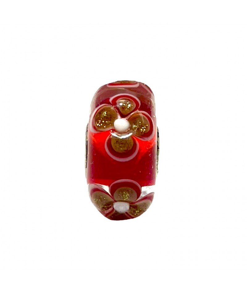 Trollbeads - Beads Unico Rosso con Fiori Oro