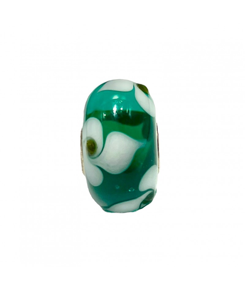 Trollbeads - Beads Unico Verde con Fiori Bianchi