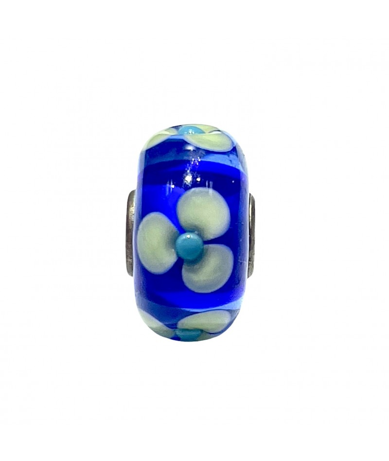 Trollbeads - Beads Unico Blu con Fiori Bianchi