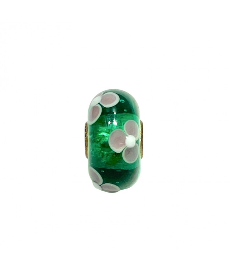 Trollbeads - Beads Unico Verde con Fiori Viola