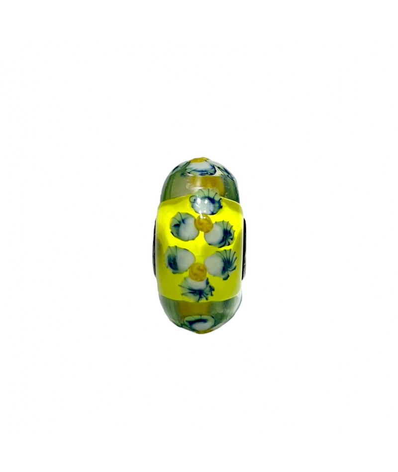 Trollbeads - Beads Unico Giallo con fiori bianchi