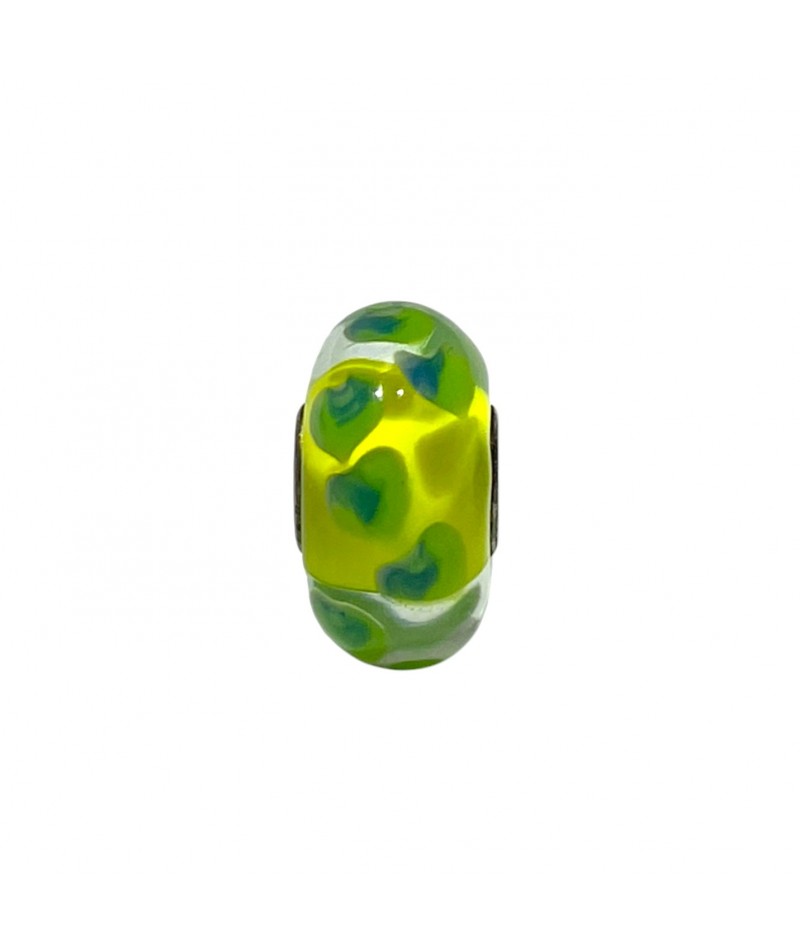 Trollbeads - Beads Unico Giallo con cuori verdi