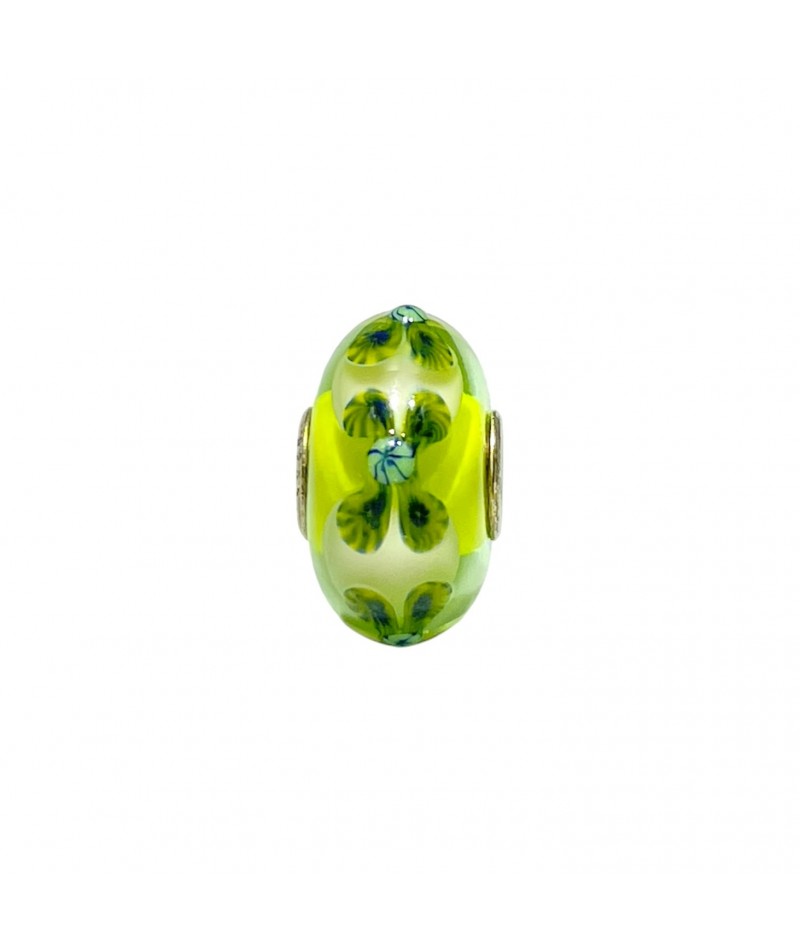 Trollbeads - Beads Unico Giallo con fiori verdi