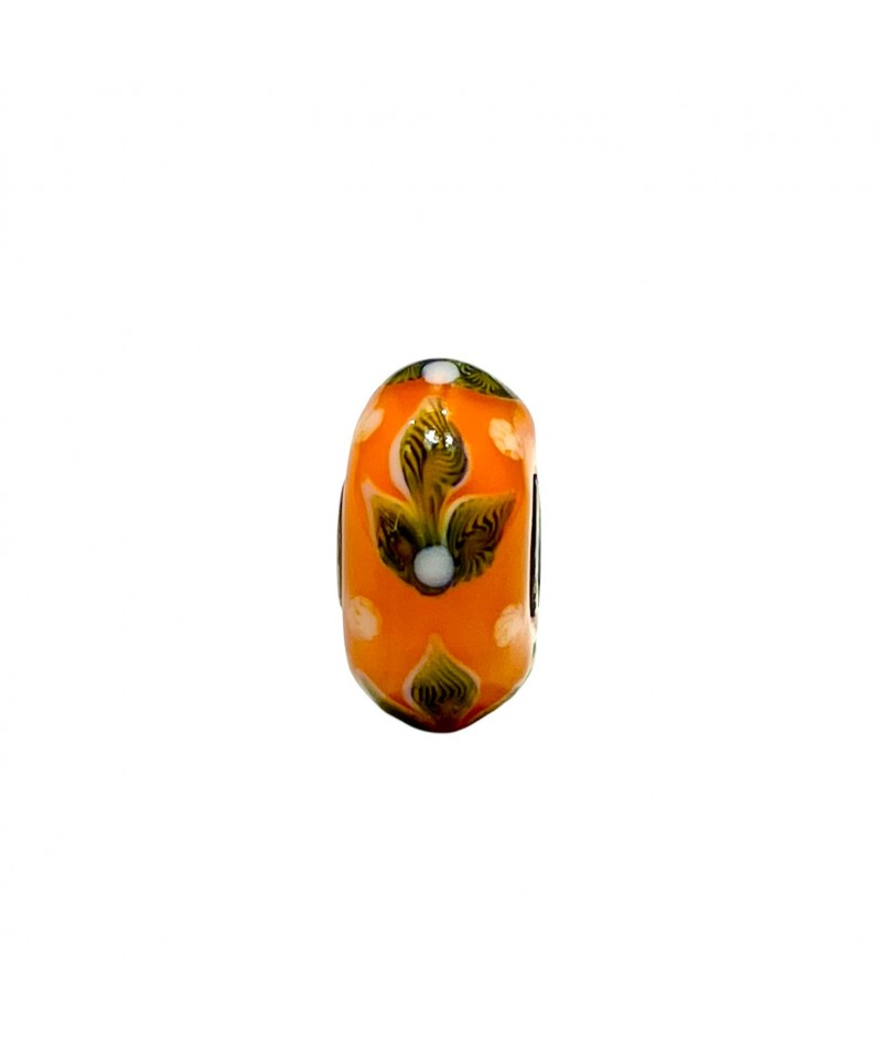 Trollbeads - Beads Unico Arancione con foglie verdi