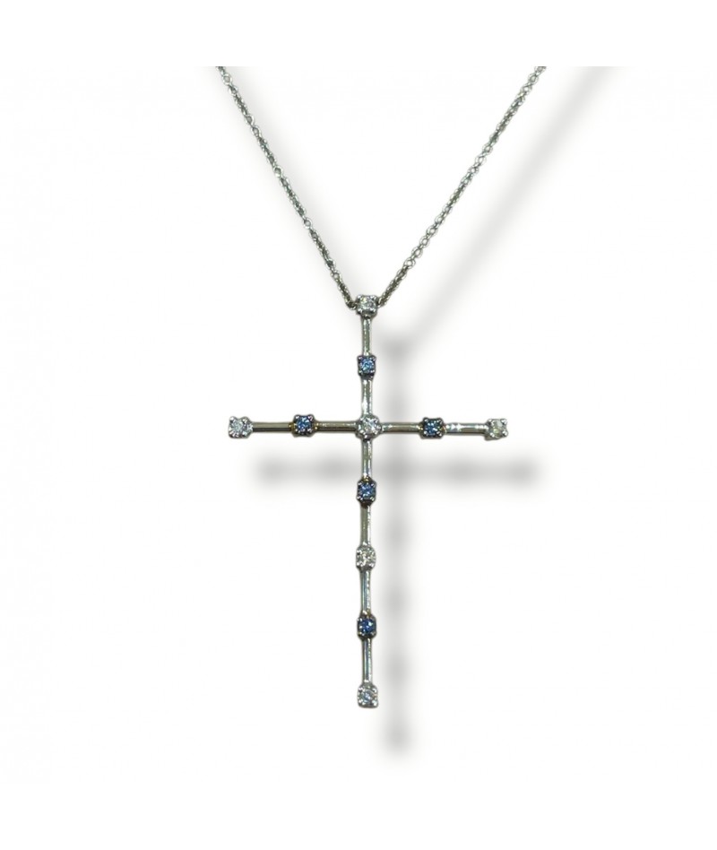 Chimento - Collana Croce con diamanti e zaffiri...