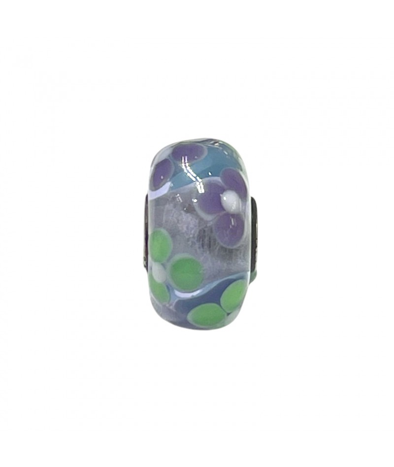Trollbeads - Beads Unico Viola con fiori viola e verdi