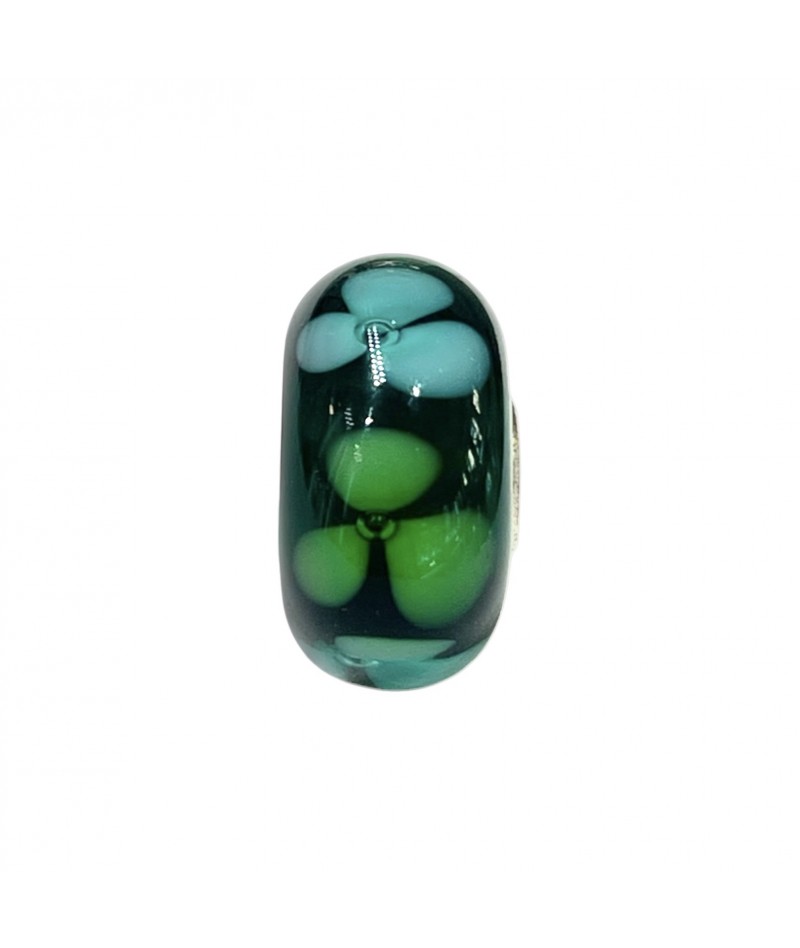 Trollbeads - Beads Unico Nero con fiori Verdi e Blu