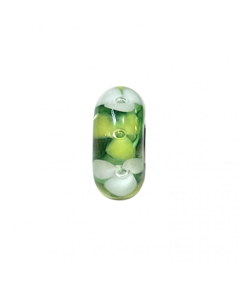 Trollbeads - Beads Unico Verde Fiori Verdi e Bianchi