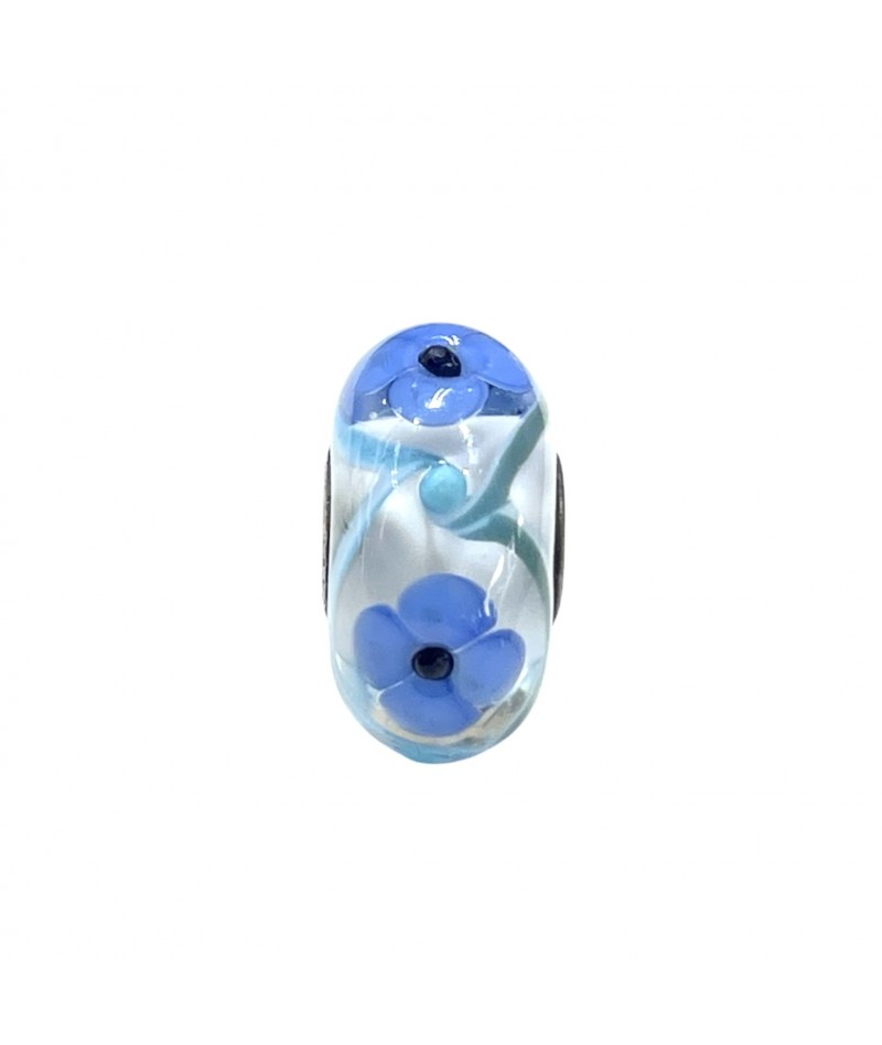 Trollbeads - Beads Unico Bianco con fiori azzurri