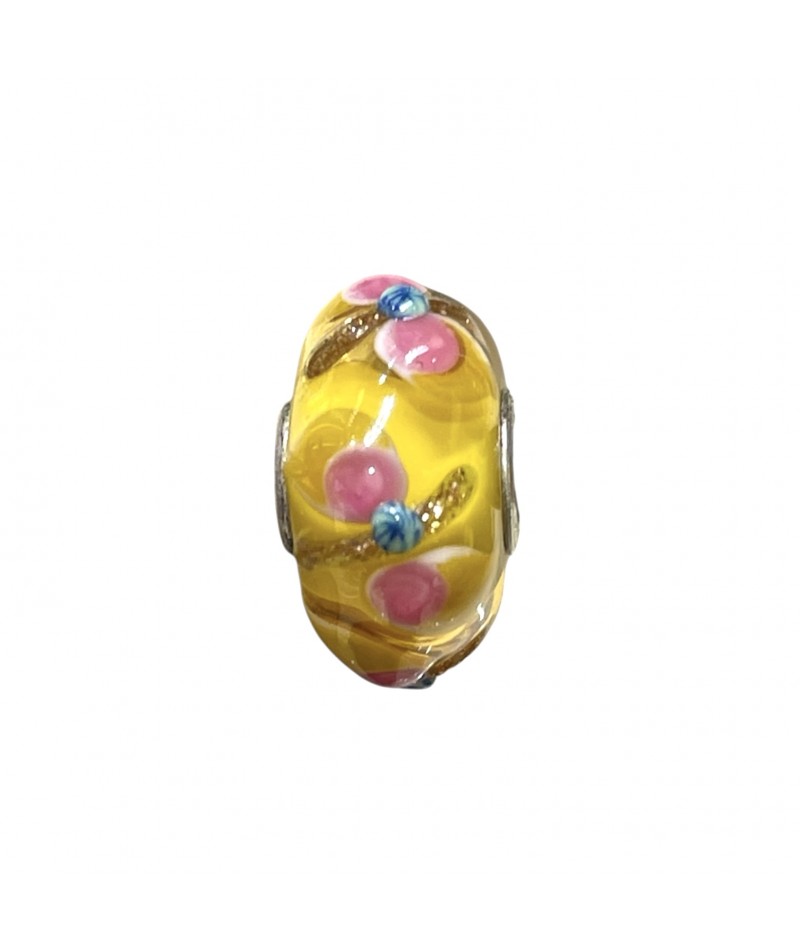 Trollbeads - Beads Unico Giallo con farfalle rosa