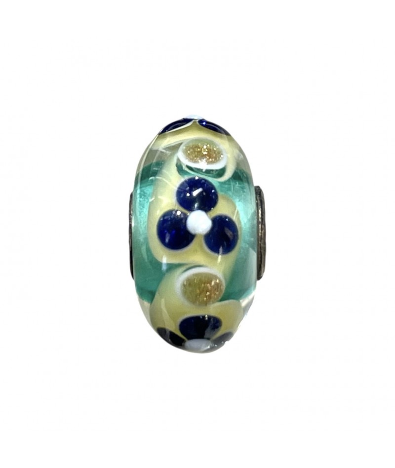 Trollbeads - Beads Unico Verde acqua con fiori blu