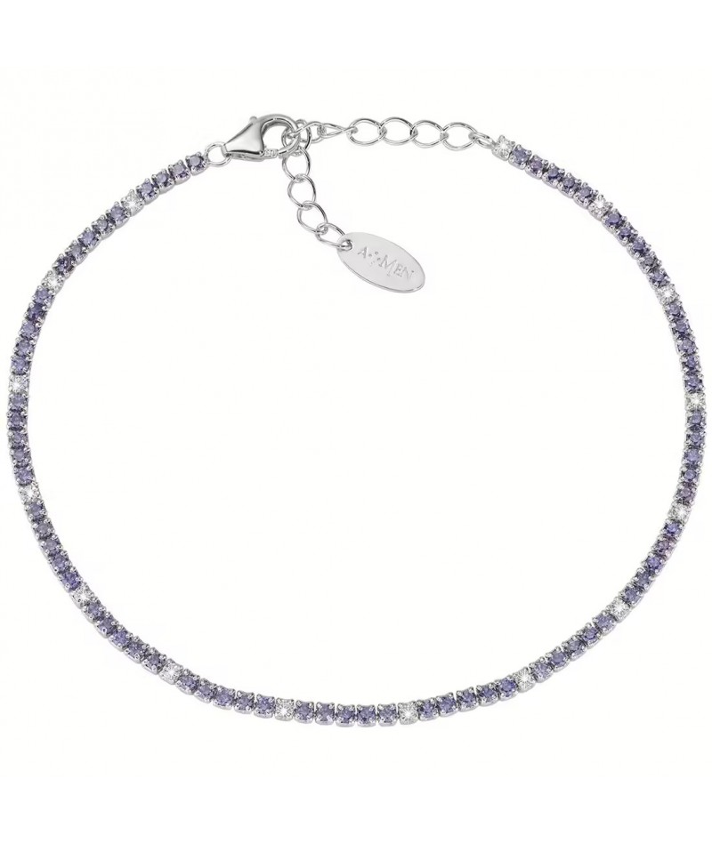 Amen - Bracciale Tennis zirconi viola e bianchi BT1BVIB17