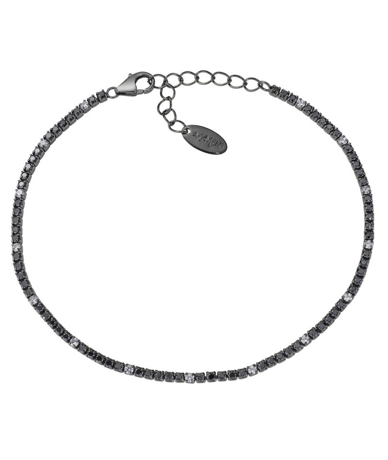 Amen - Bracciale Tennis brunito zirconi neri e bianchi...